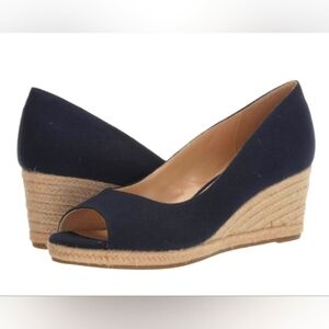 Bandolino Blue Peep-Toe Wedges with Espadrille Heel